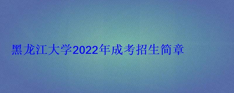 黑龙江大学2022年成考招生简章